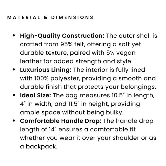 NWT MIZTIQUE The Daisy Felt Convertible Shoulder Bag Backpack Black Brown Vegan - Picture 5 of 16